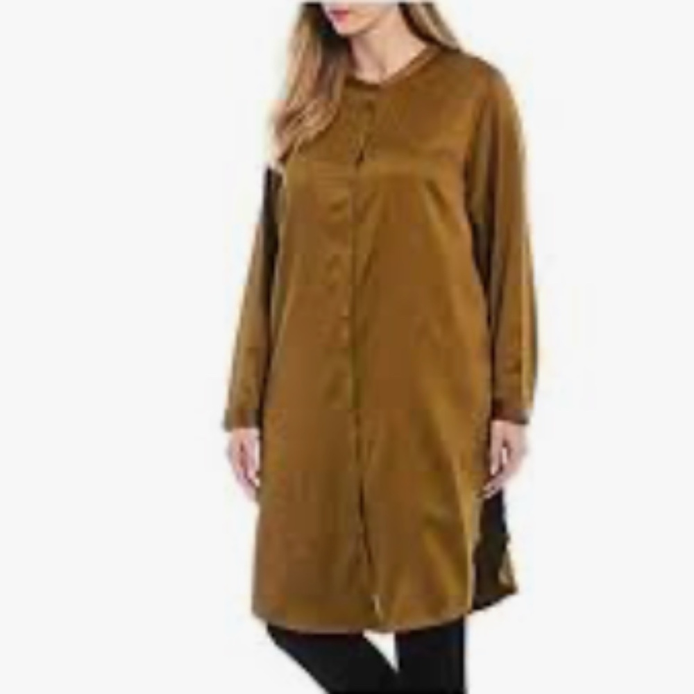 Eileen Fisher Mandarin Collar Button Down Satin Tunic Gold Leaf Size 2X